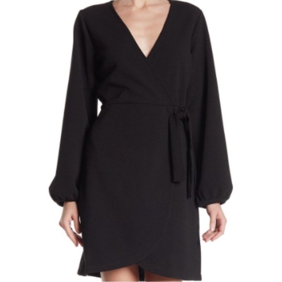 Madewell Texture & Thread Long Sleeve Side Tie Wrap Dress Black large - Picture 1 of 9